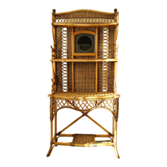 Shelf, console, bamboo, vintage wicker