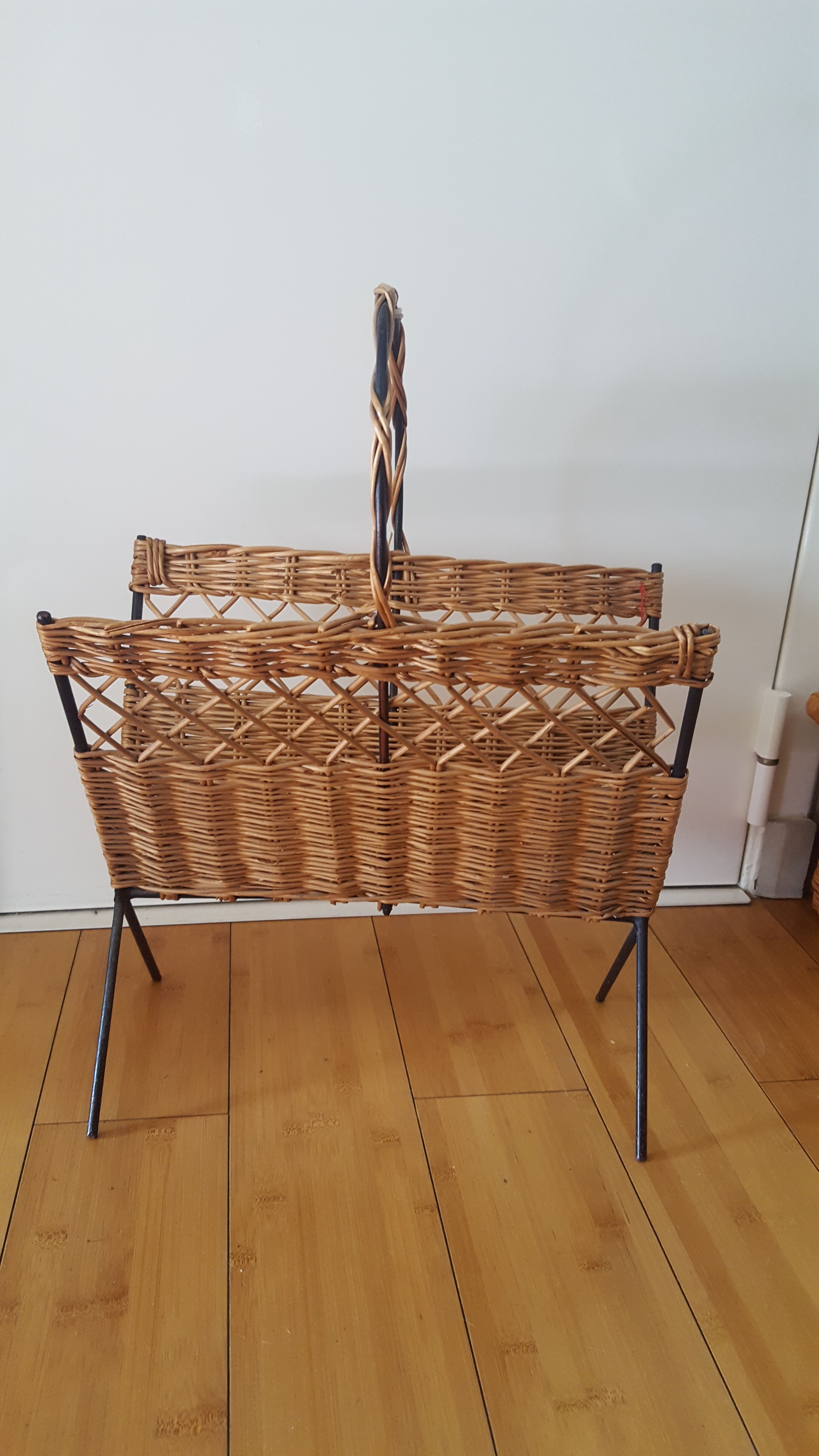 Vintage rattan magazine holder