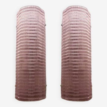 Set of Two Diamond Pink Rectangular Murano Glass Wall Sconce