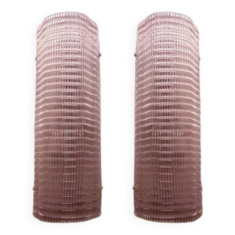 Set of Two Diamond Pink Rectangular Murano Glass Wall Sconce