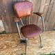 Antique Chrome Metal Armchair + Crocodile Brown Leatherette Seat & Back #C5