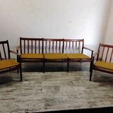 Vintage Scandinavian bench and armchairs for Glostrup 1960