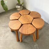 Flower coffee table set with elm tripod stools