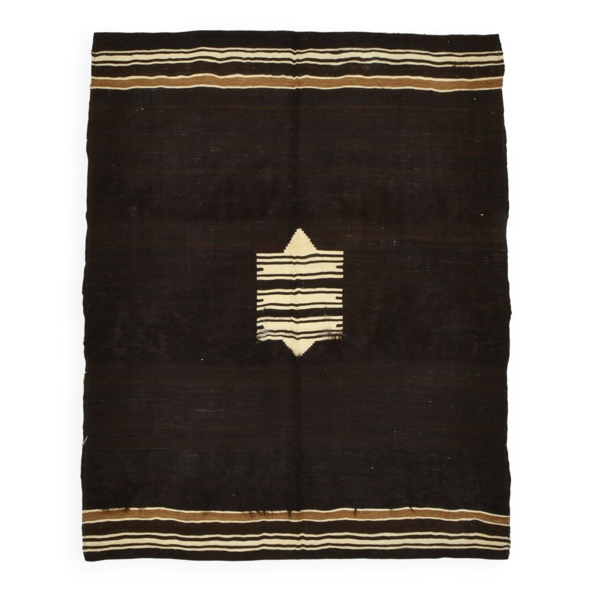 Dark Brown Beige Aesthetic Vintage Rug, 135x165Cm
