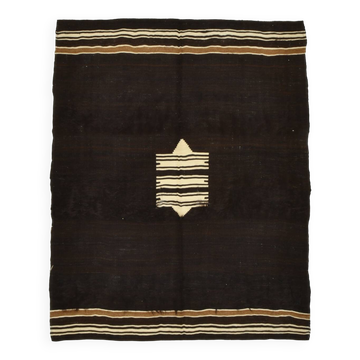 Dark Brown Beige Aesthetic Vintage Rug, 135x165Cm
