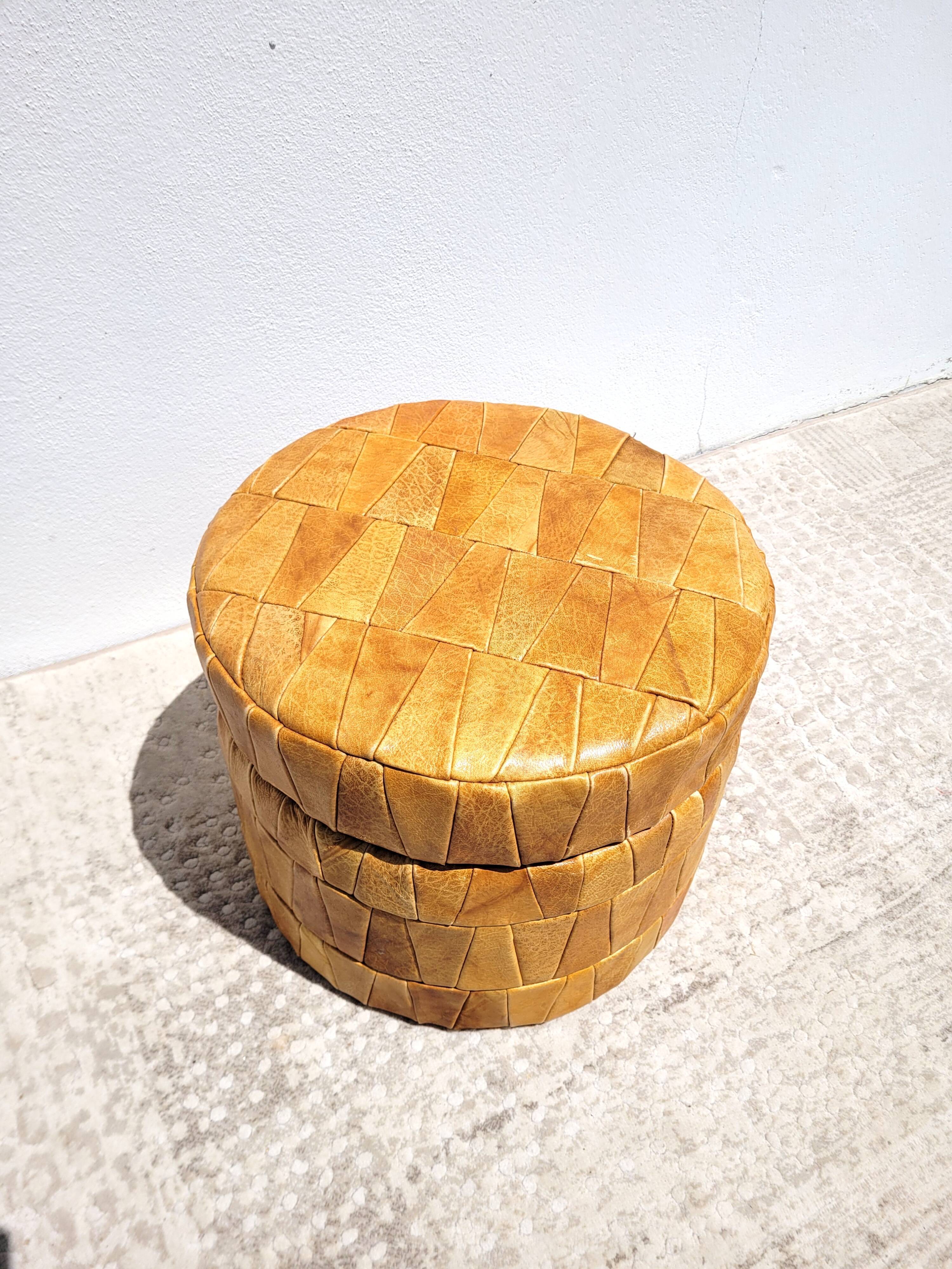 Chuff pouf leather patchwork 1970