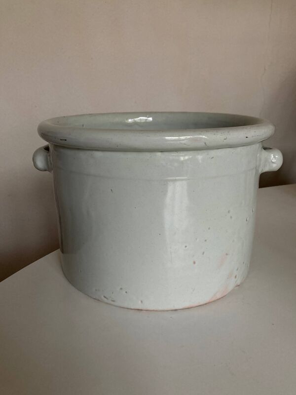 Cache pot XXL blanc en terre vernissée 1960 Italie