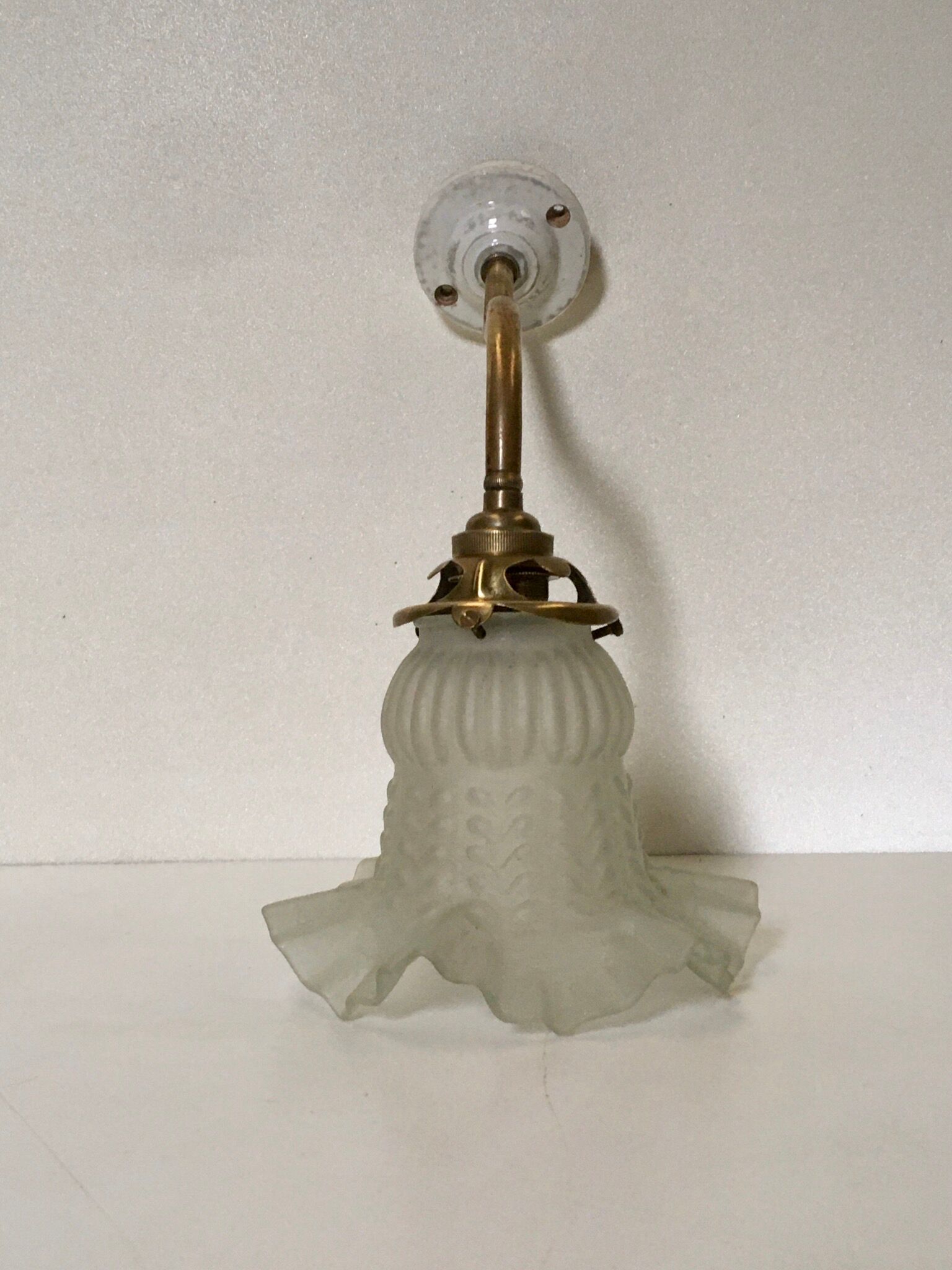 Brass art deco and pressed glass tulip
