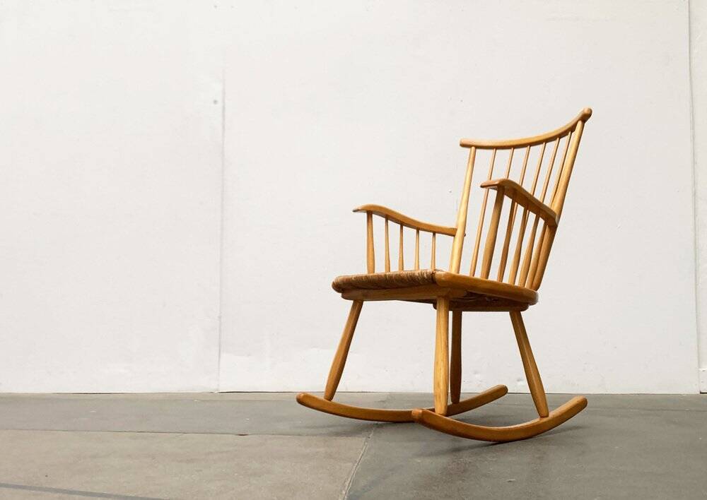 Mid-Century rocking chair model WK-S 7 in beech by Arno Lambrecht for Wk Möbel, 1950s.