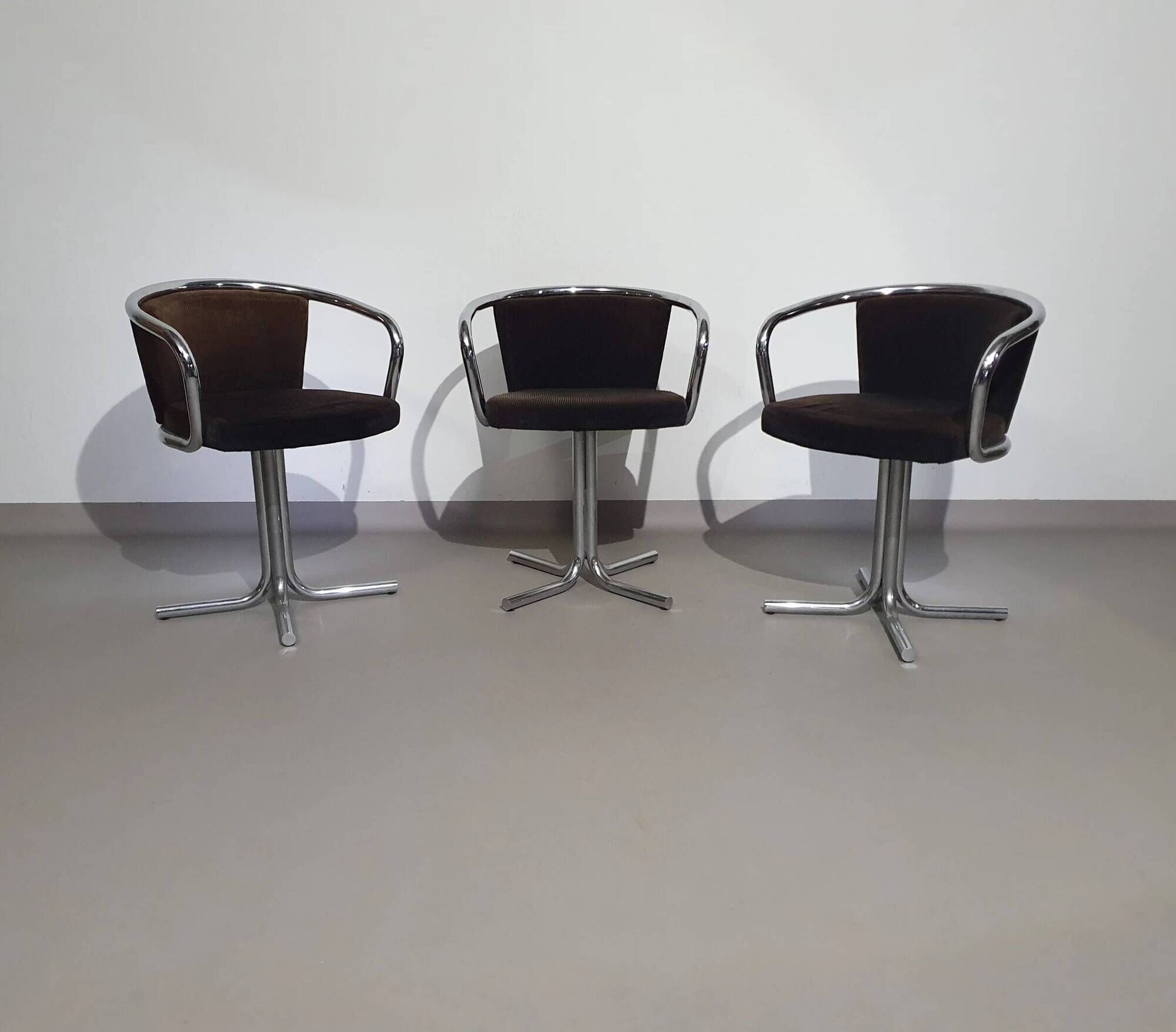 3 x mid-century tube frame chairs (swivel) corduroy upholstery