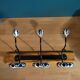 Coat rack patinated wood 3 hooks metal porcelain deco