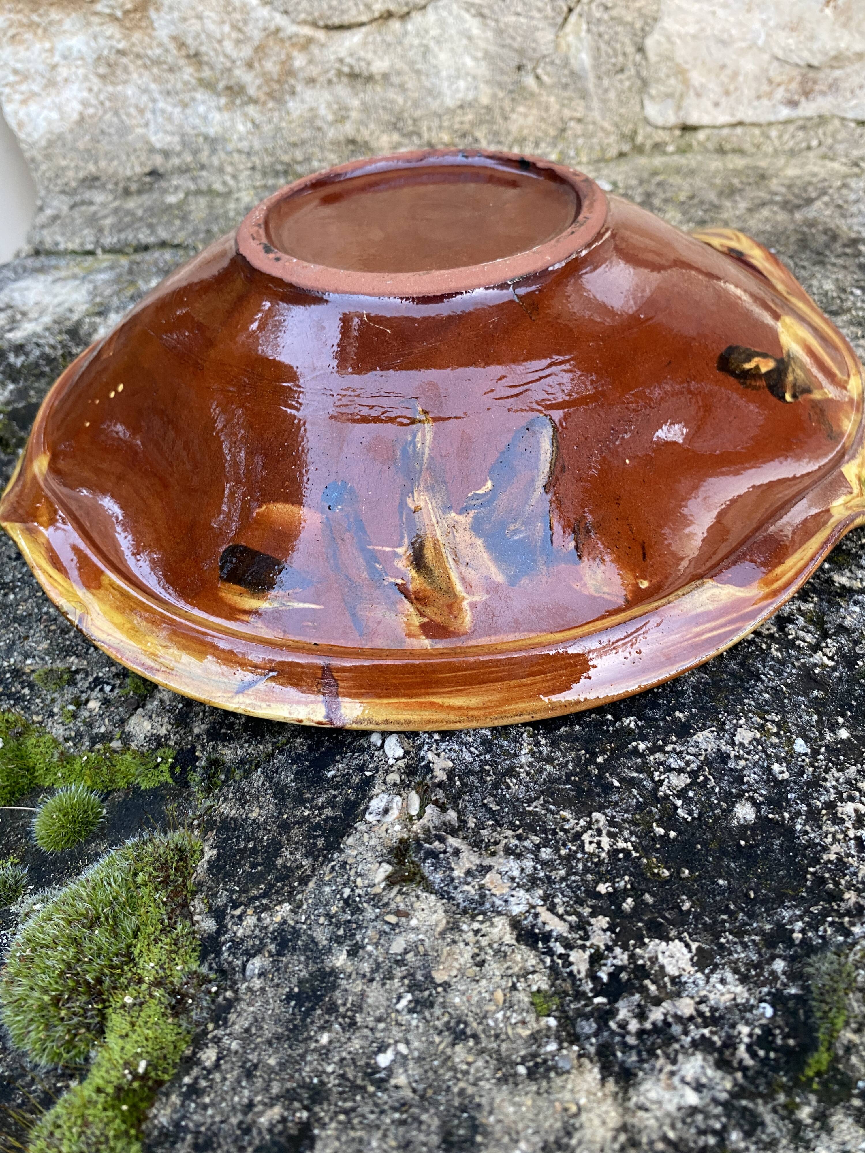Dish on foot, glazed Provençal ceramic