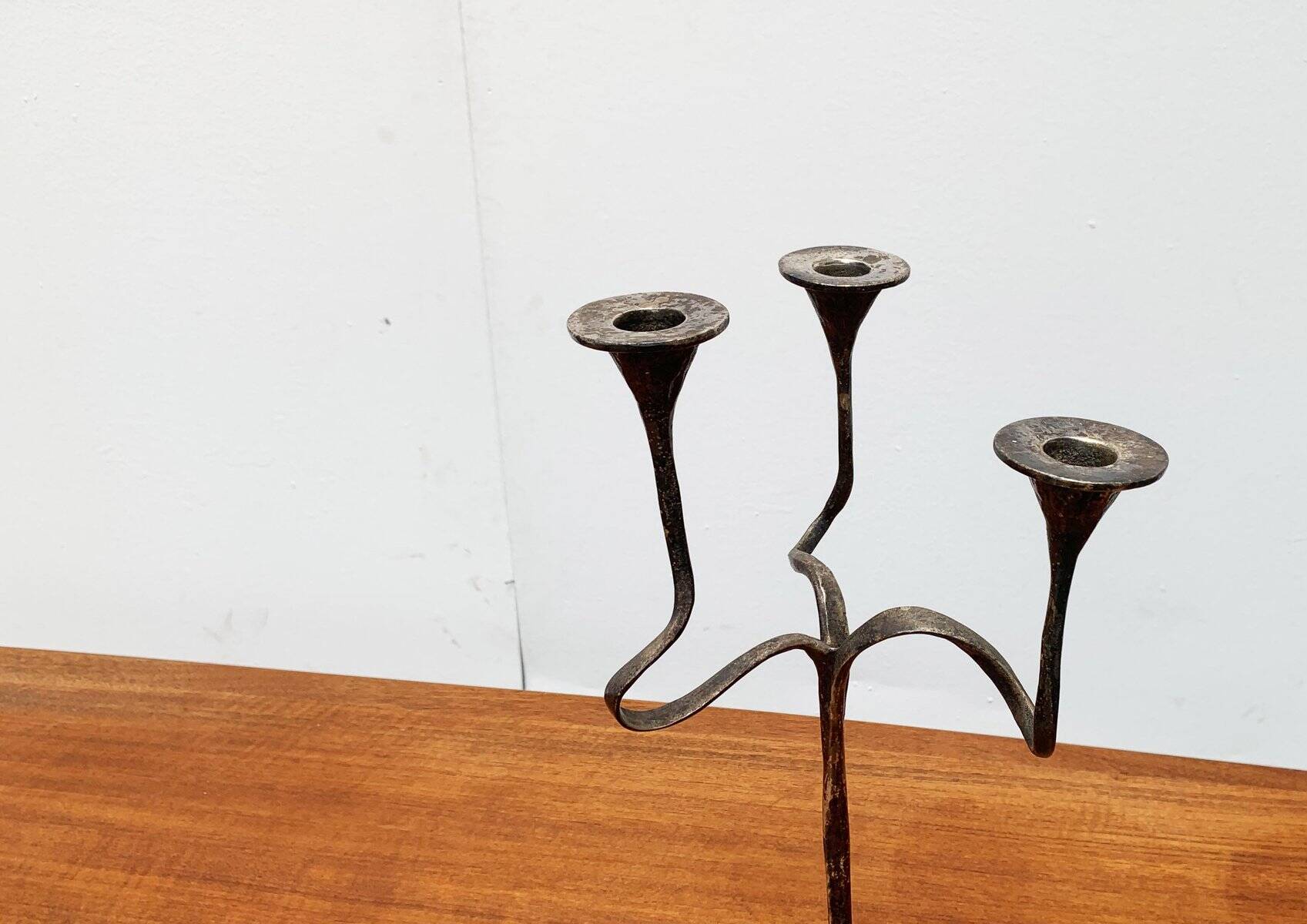 Amadeus Candle Holder in Brutalist Bronze, Italian Mid-Century by Kurt Jesch for Fratelli Tonini