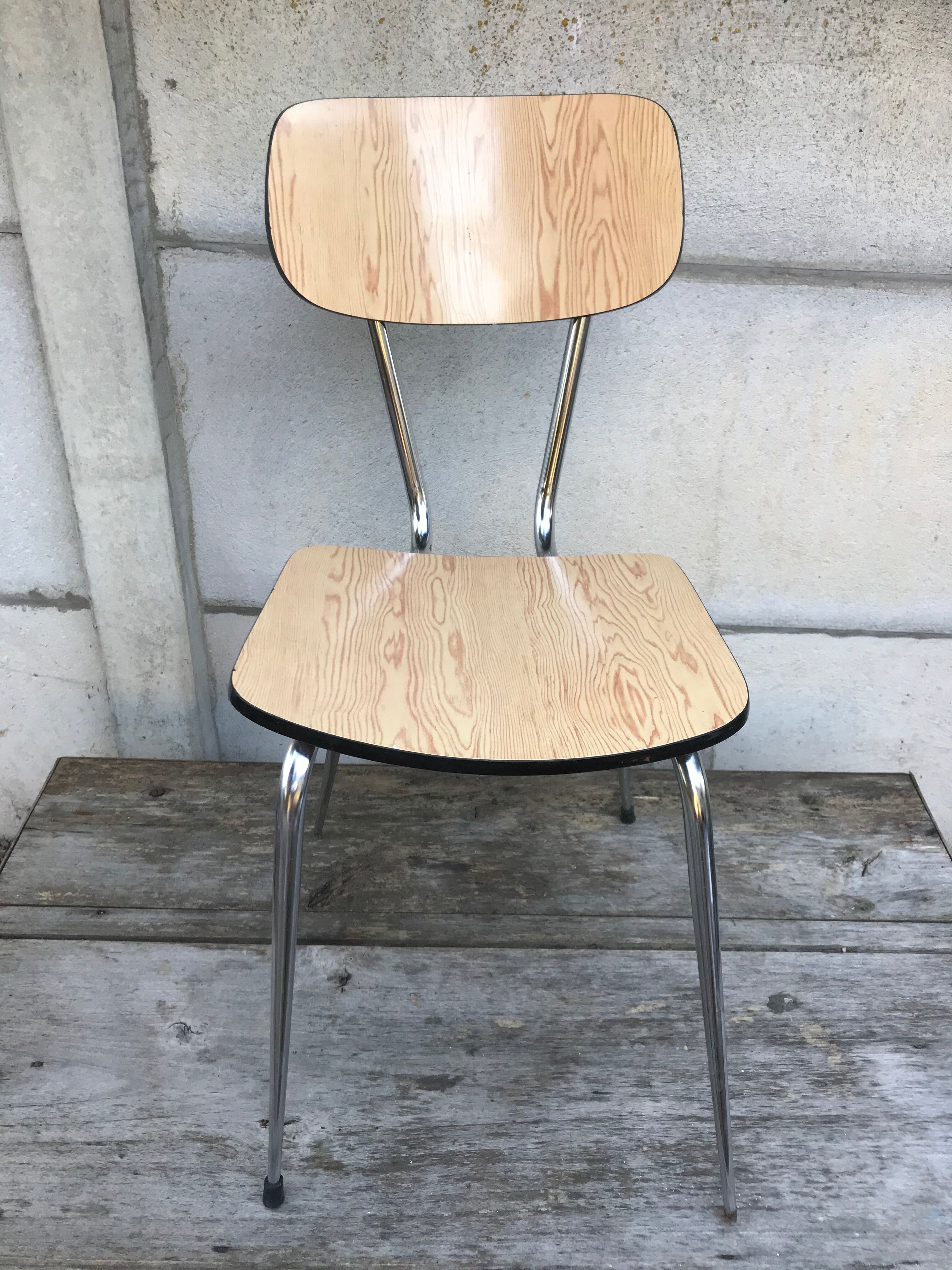 Former formica beige kitchen chair - feet compas metal chromé vintage