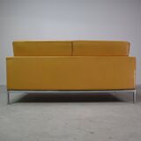 Florence Knoll two-seater sofa in mustard yellow leather, 1970