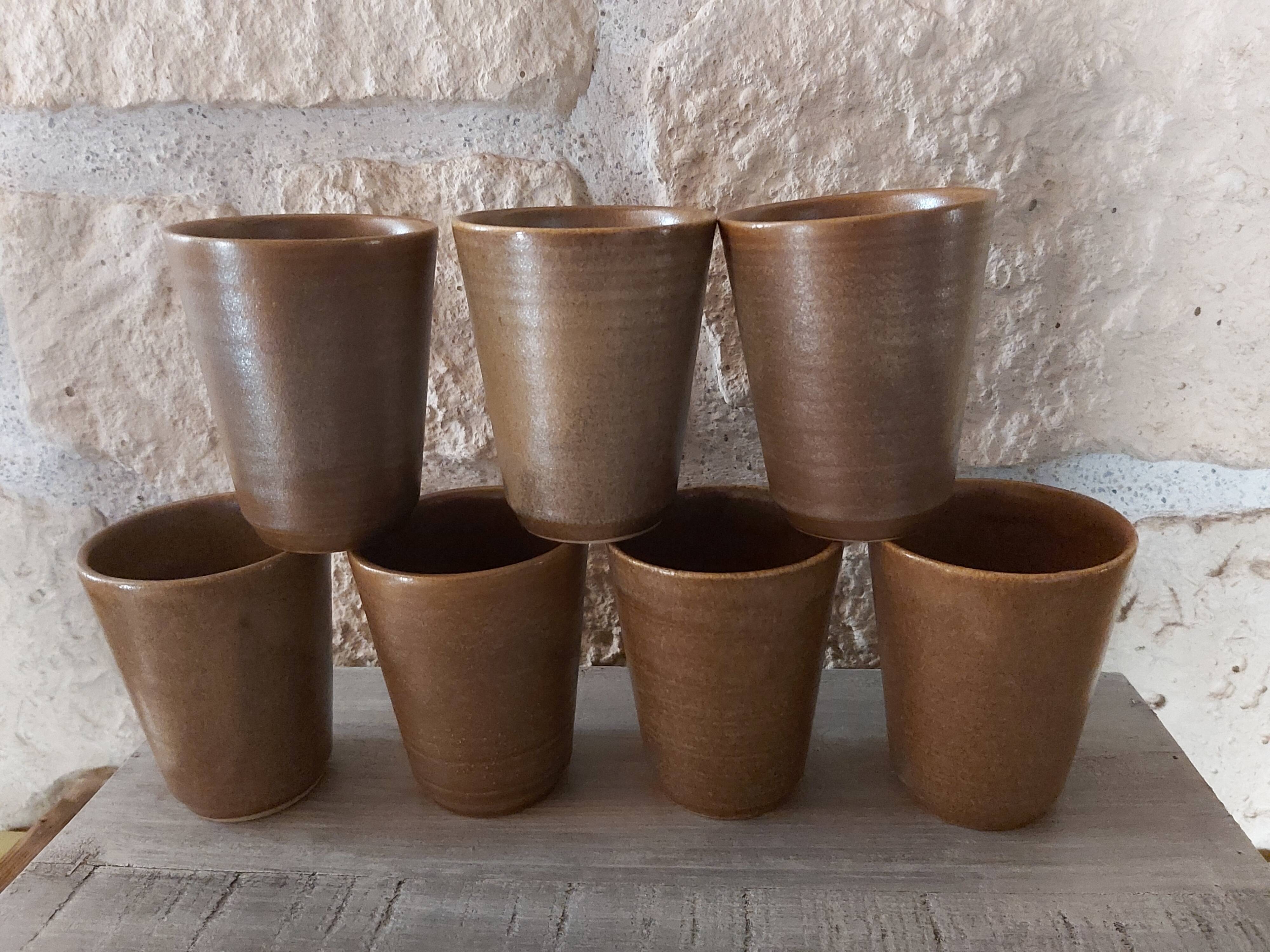 Set of 7 glasses and their Grespot Digoin stoneware decanter