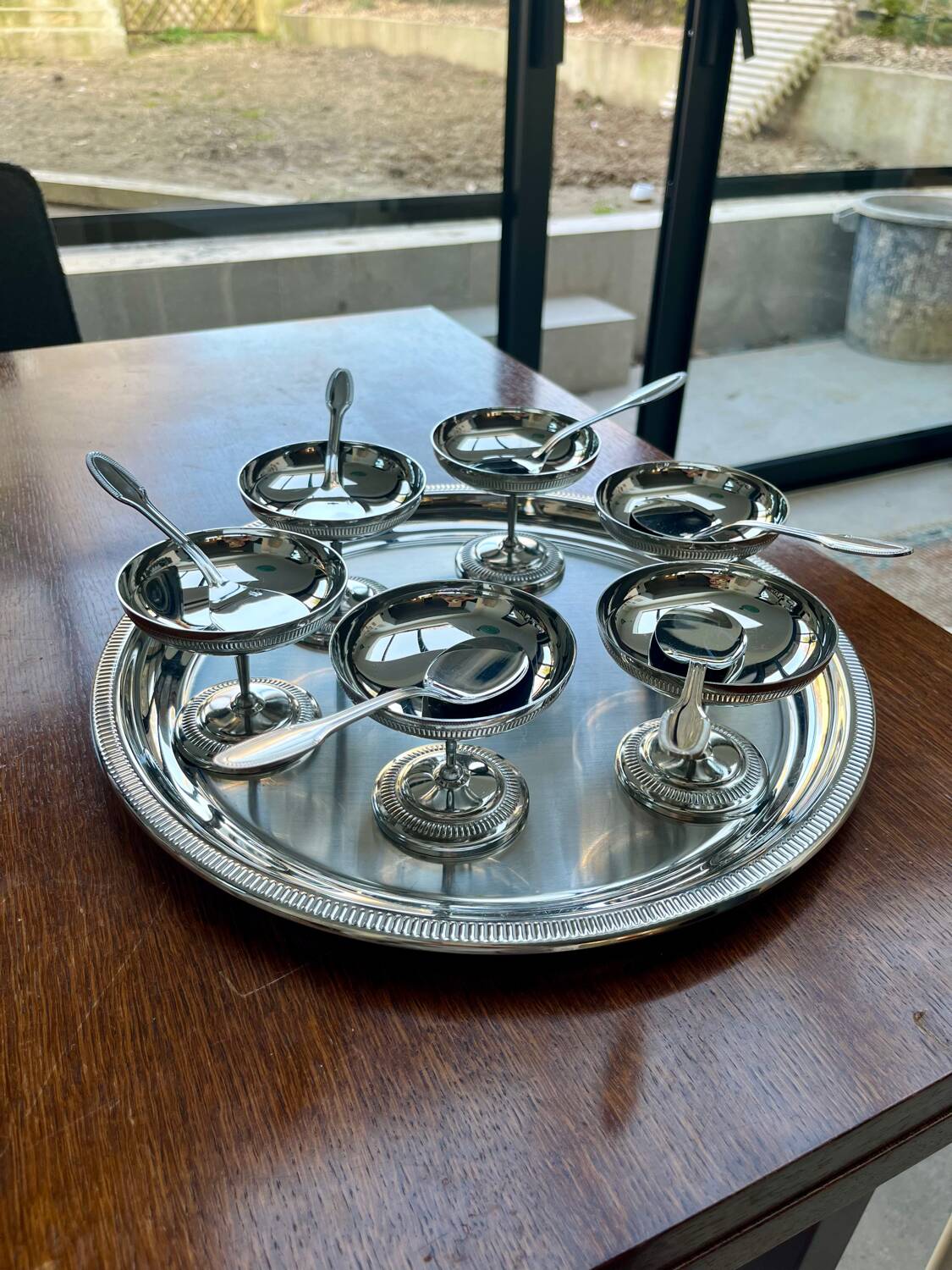Vintage Stainless Steel Ice Cream Service by Jean Couzon