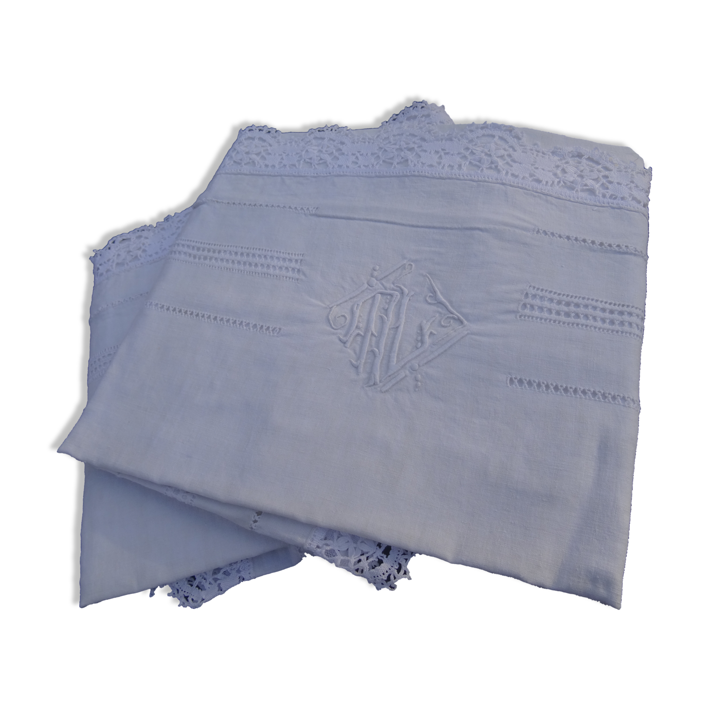 Pair of pillowcases in old linen in early 1900