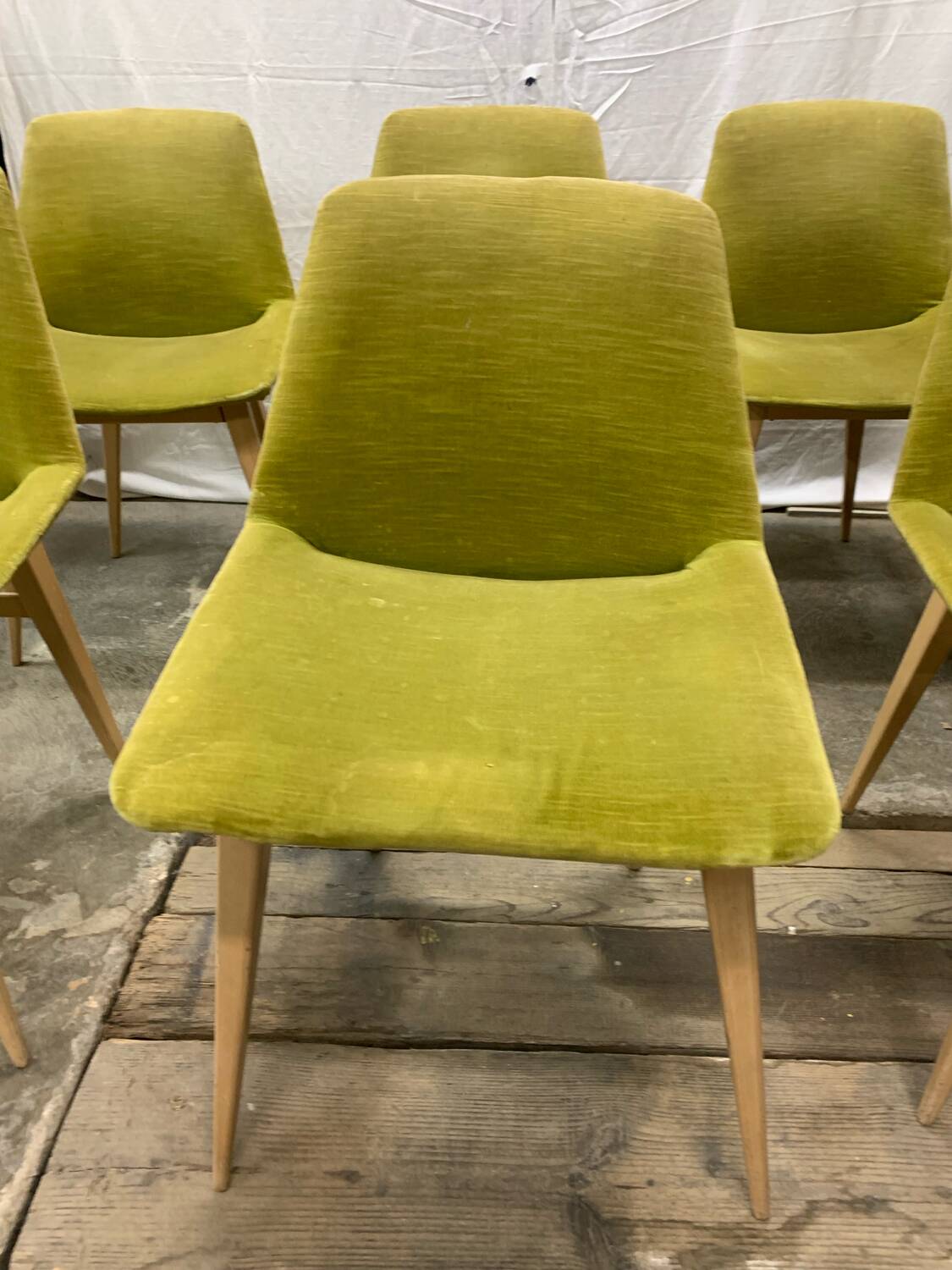 6 chaises scandinaves en velours vert, circa 1960