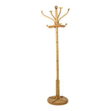 Rare Large Standing Coat Rack Rattan Brass Boho Style 185cm