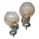 Pair of chrome metal wall lights with vintage sandblasted glass globes