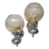 Pair of chrome metal wall lights with vintage sandblasted glass globes