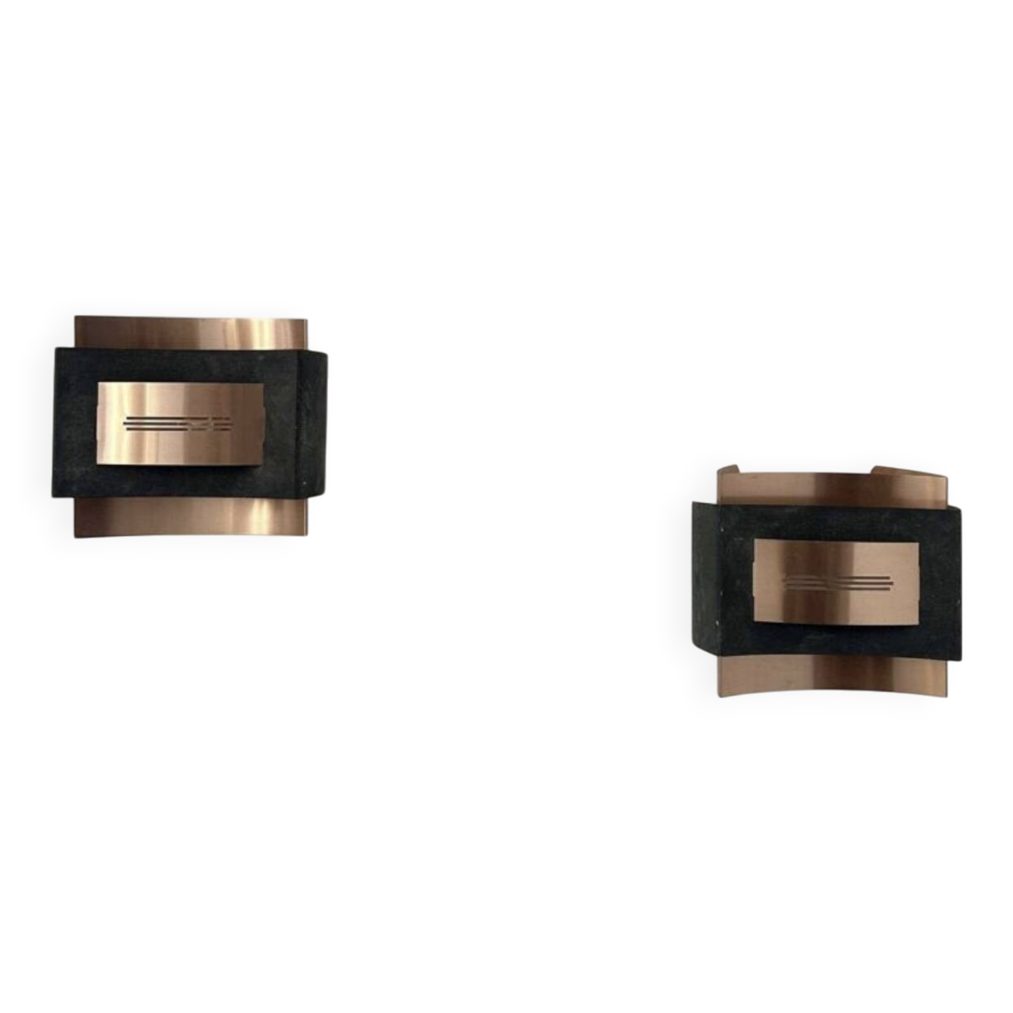 Pair of vintage wall lights, matte black metal and copper, Netherlands 1960