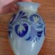 Cobalt blue Alsace stoneware soliflore vase signed Schmitter vi