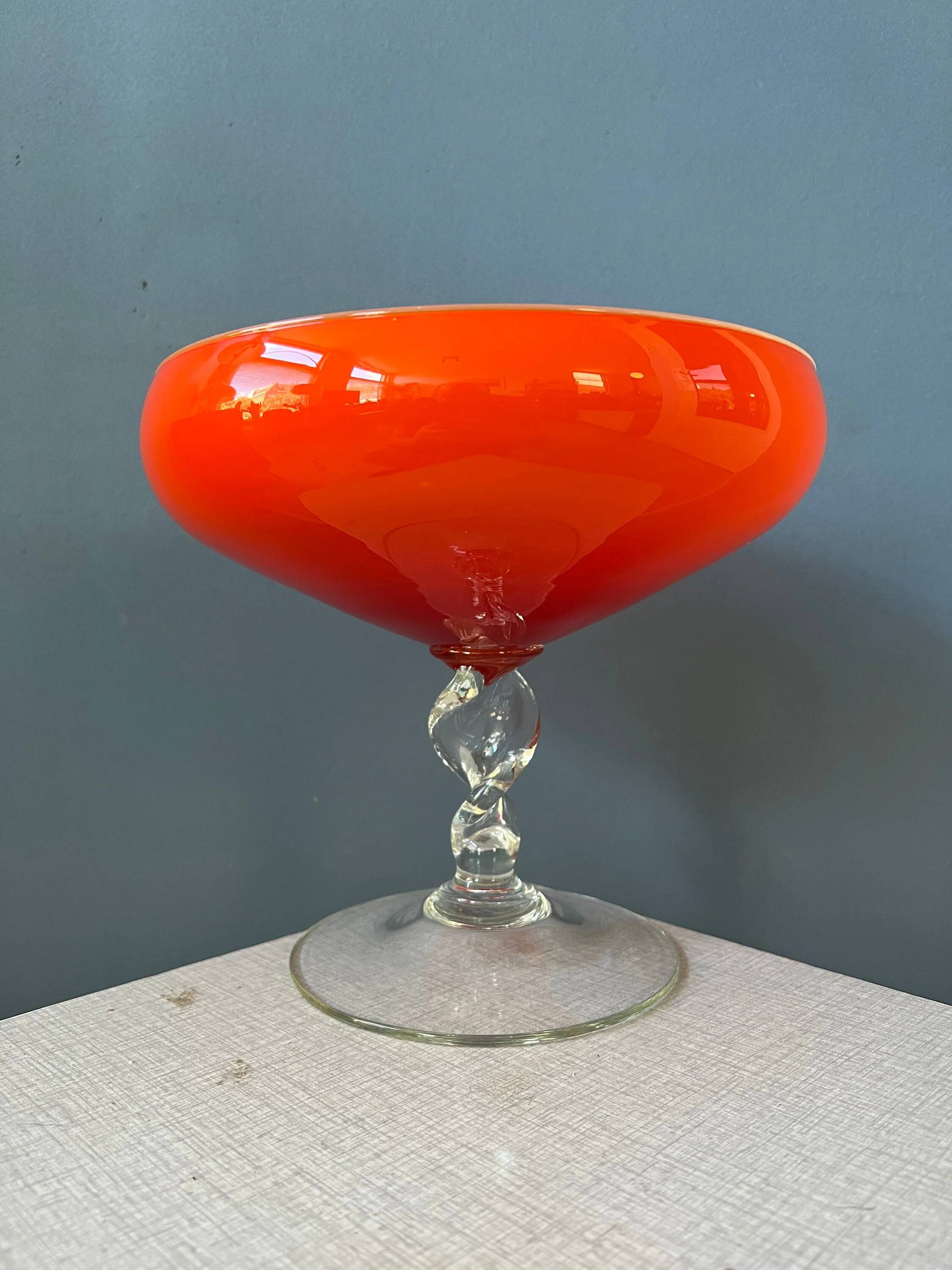 Vintage Murano glass vase, orange/red colour.