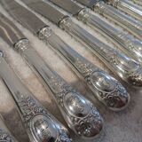 11 silver-plated dessert knives, Ercuis goldsmith, Roses model, Louis XVI style