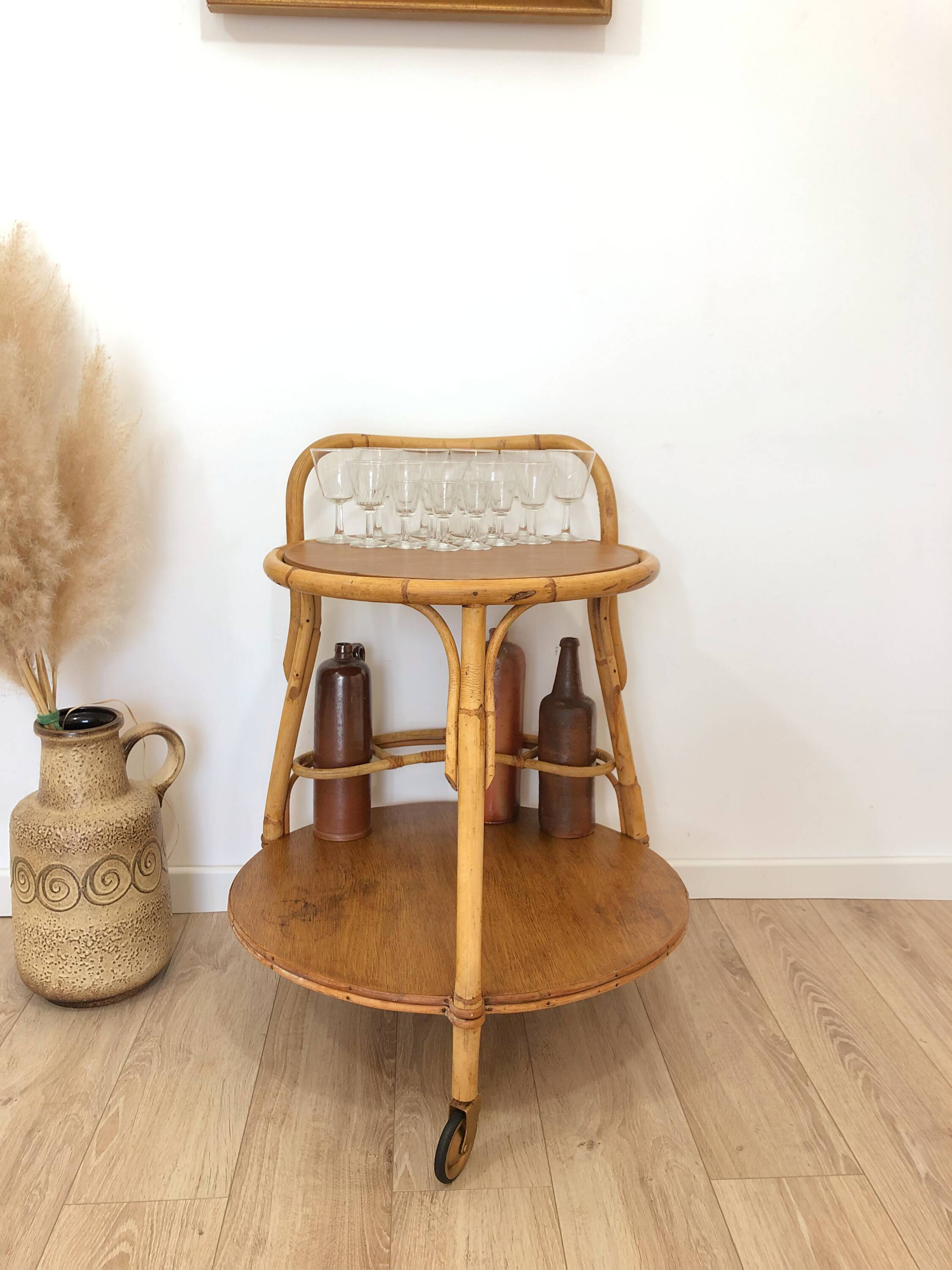 1960s/70s rattan rolling bar/serving cart