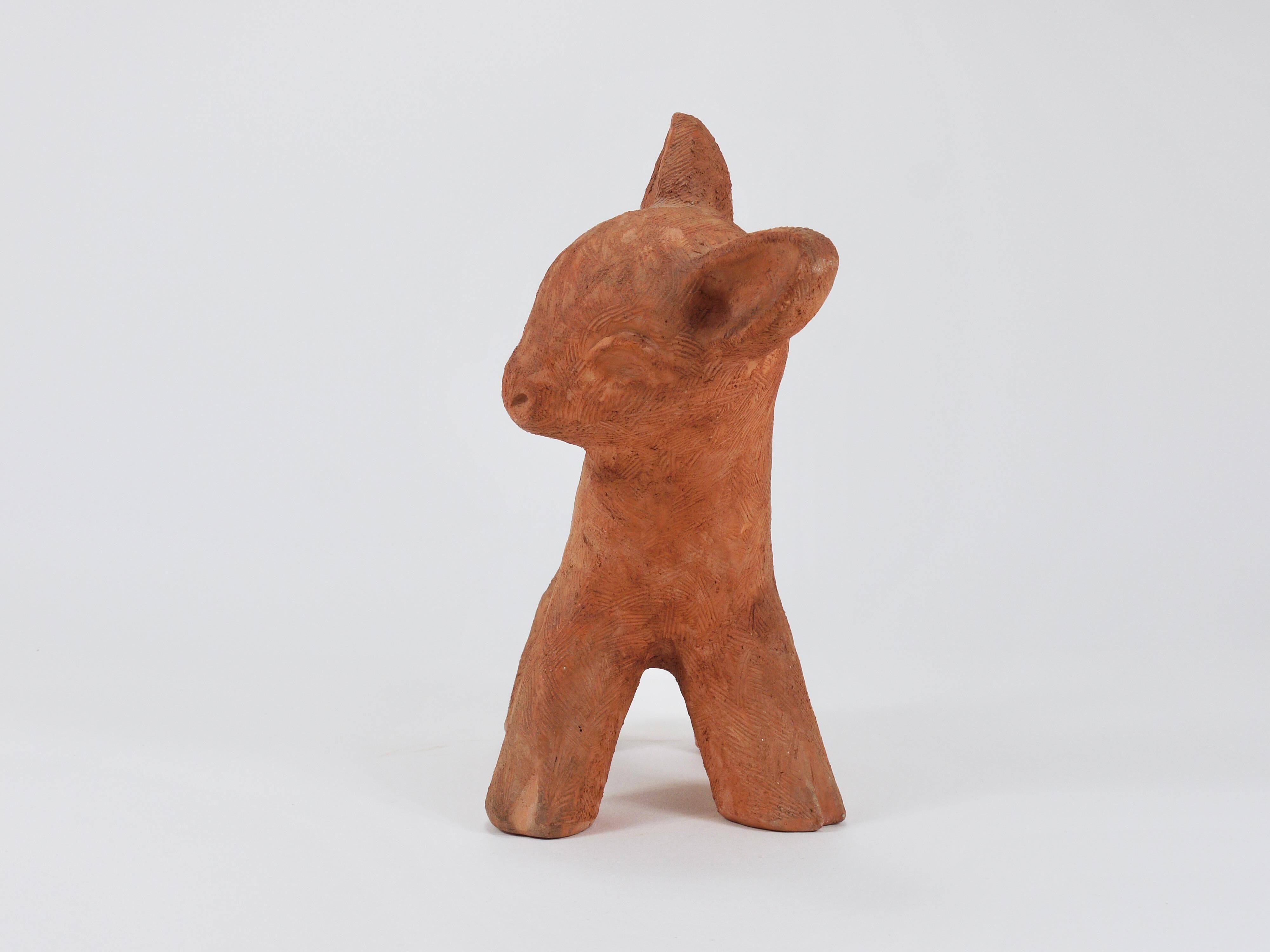 Walter Bosse Large Ceramic Sculpture of Baby Deer, Austria, 1920s