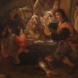 18th century Flemish painting on panel, card players