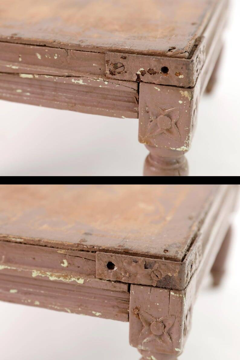 Antique Bajot stool in weathered wood: richly patinated decorative table.