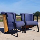 Set 2 - post modern cube lounge chair plywood - metal 1980s 1990s