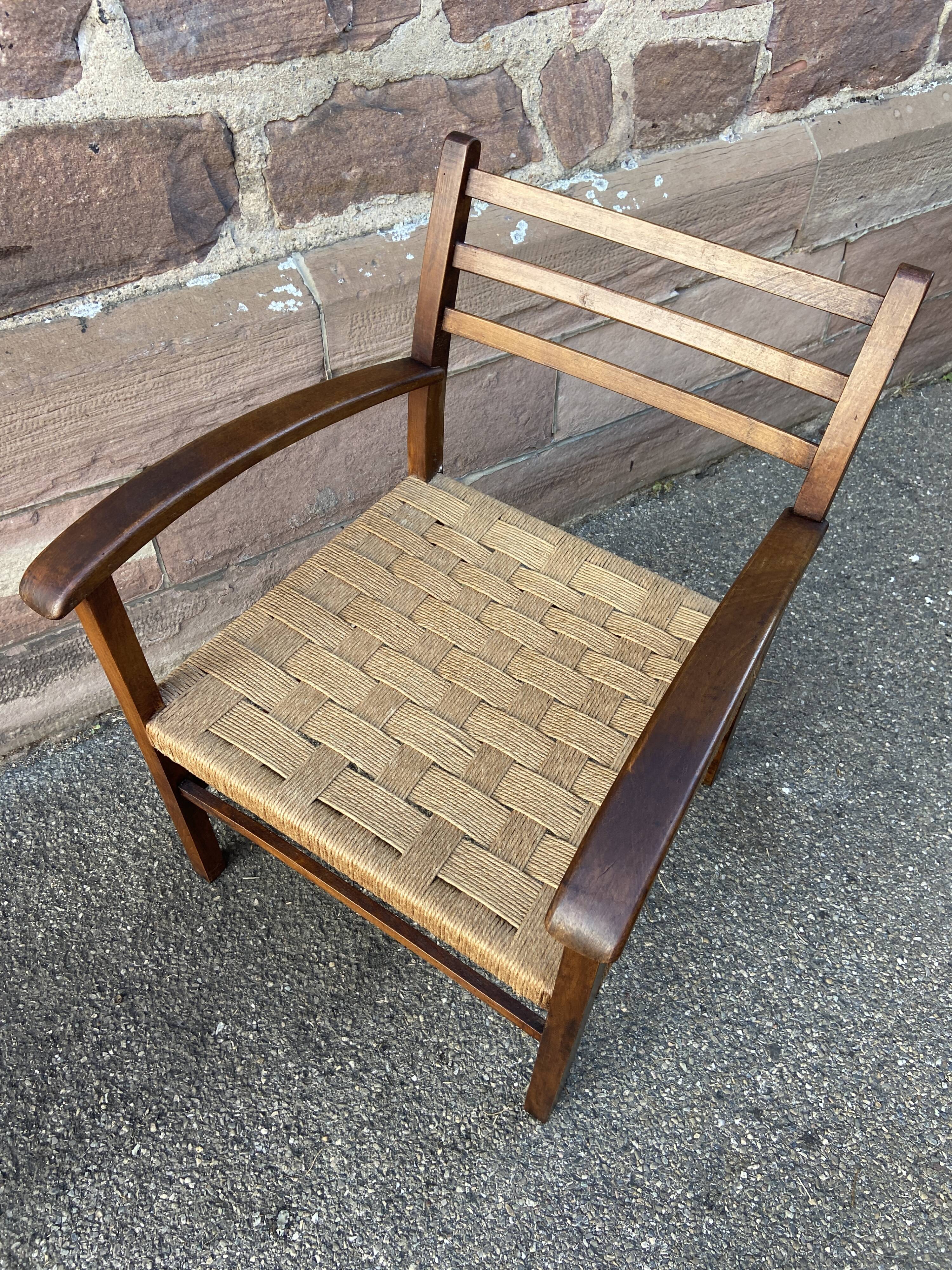 Vintage armchair in wood and rope, 1960s