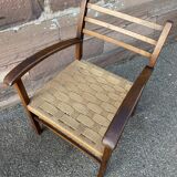 Vintage armchair in wood and rope, 1960s