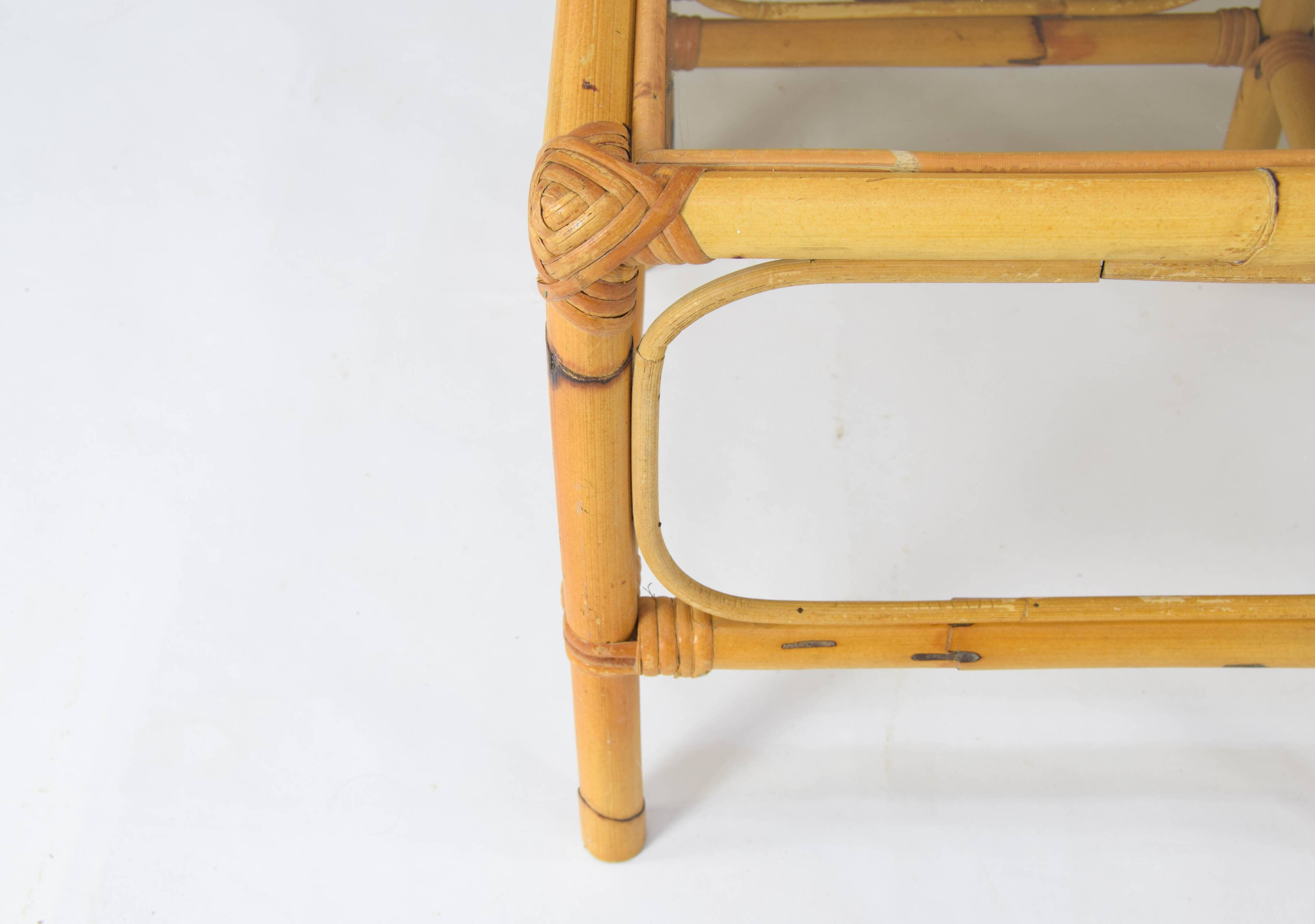 Set of three bamboo and smoked glass nesting tables Spain 70s