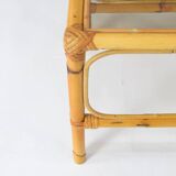 Ensemble de trois tables gigognes en bambou et verre fumé Espagne années 70