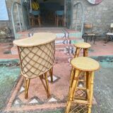 Vintage rattan bar with its two stools circa 1970