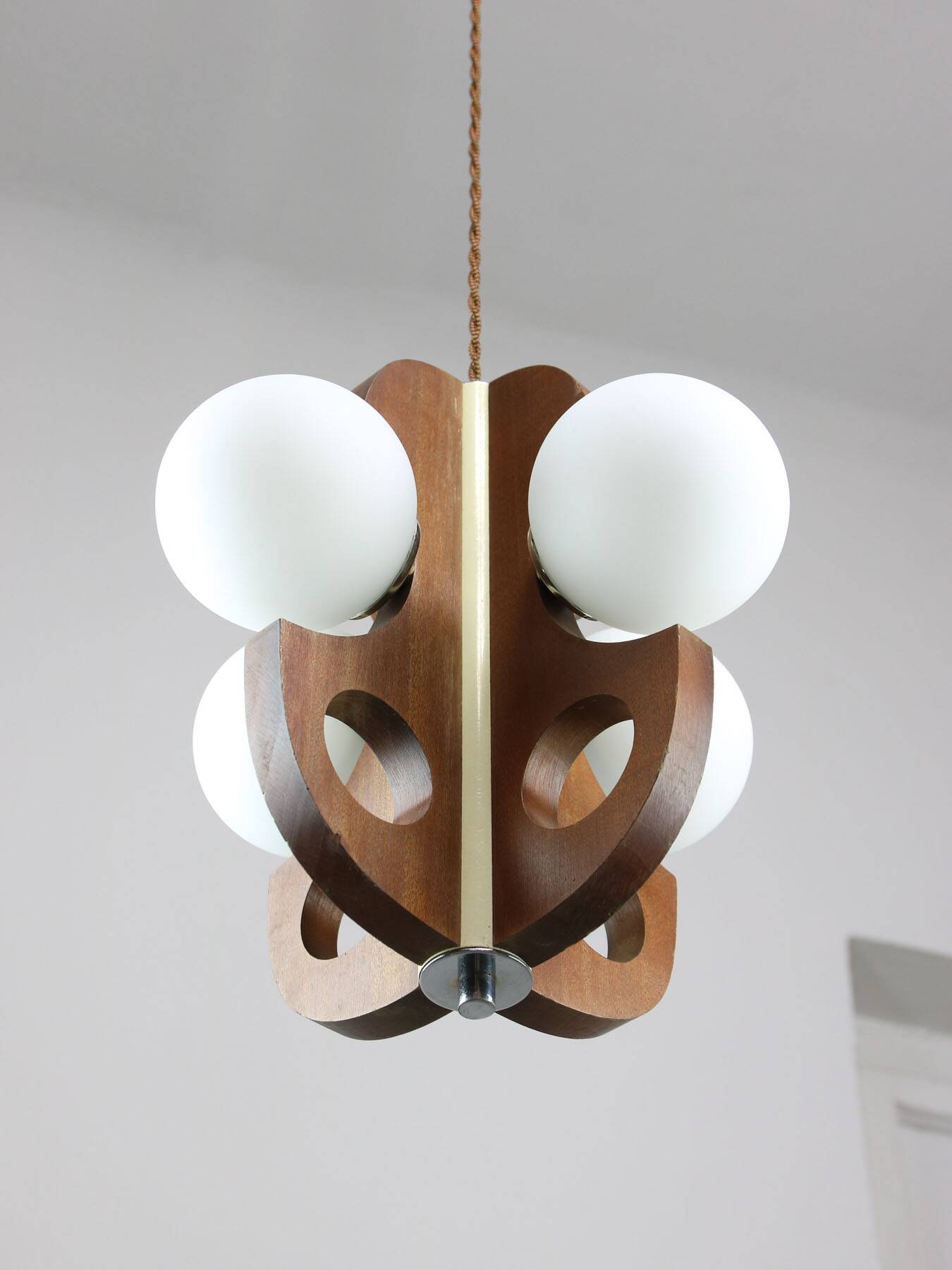 Mid-Century Scandinavian Chrome & Opaline Chandelier, 1960s