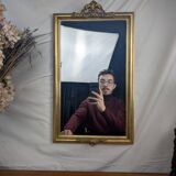 Golden Wall Mirror 57x33 Rococo Style, Louis XV in Wood and Stucco Vintage 50s