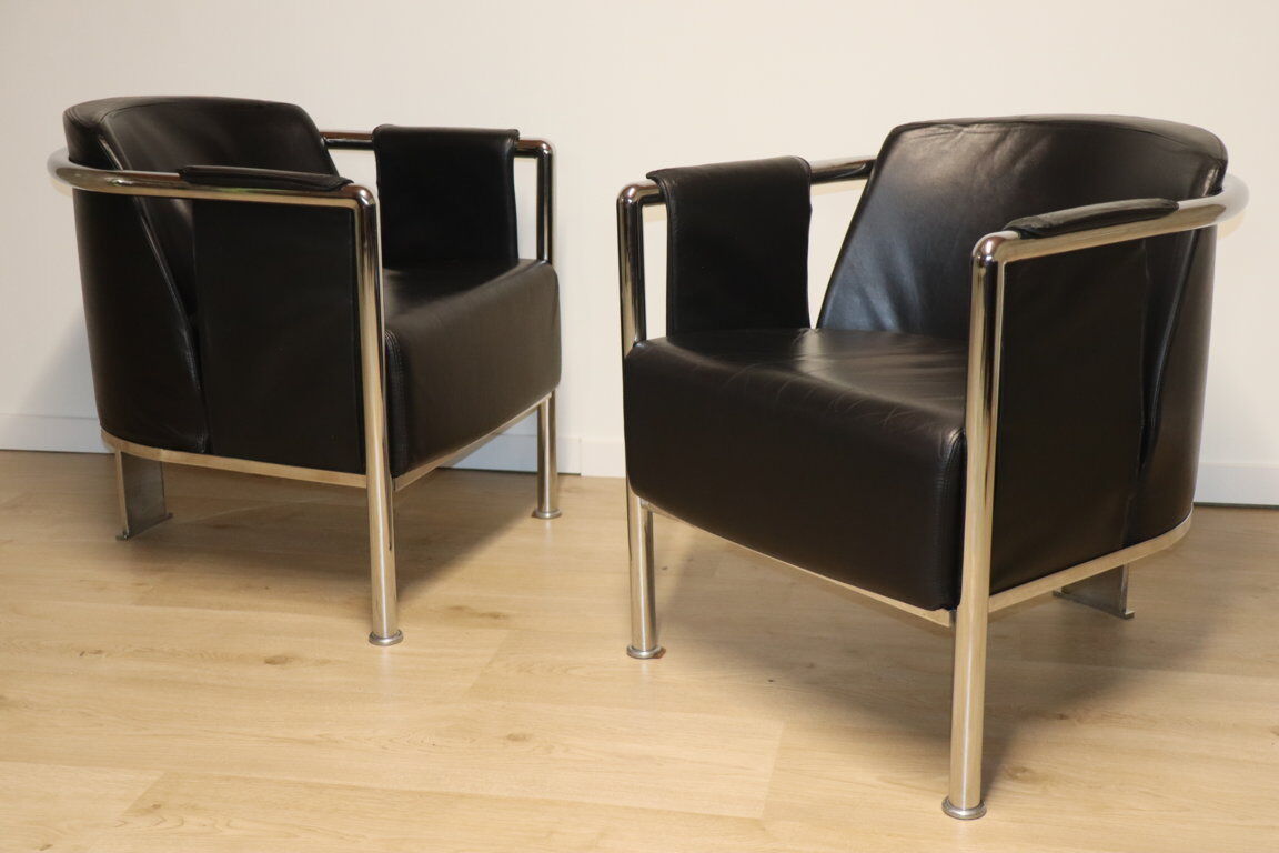 Pair of armchairs in synthetic leather and chromed metal, 1970