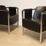 Pair of armchairs in synthetic leather and chromed metal, 1970