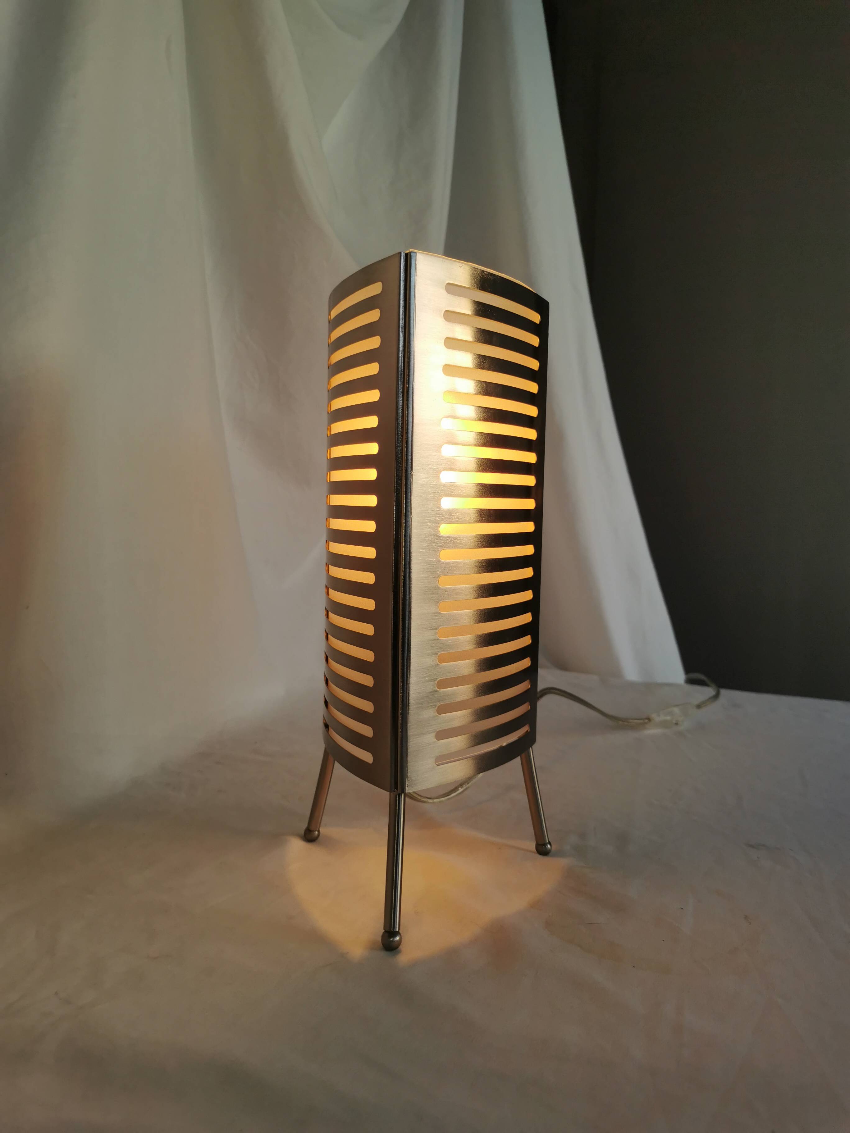 Openwork stainless steel table lamp, Sweden, 1990