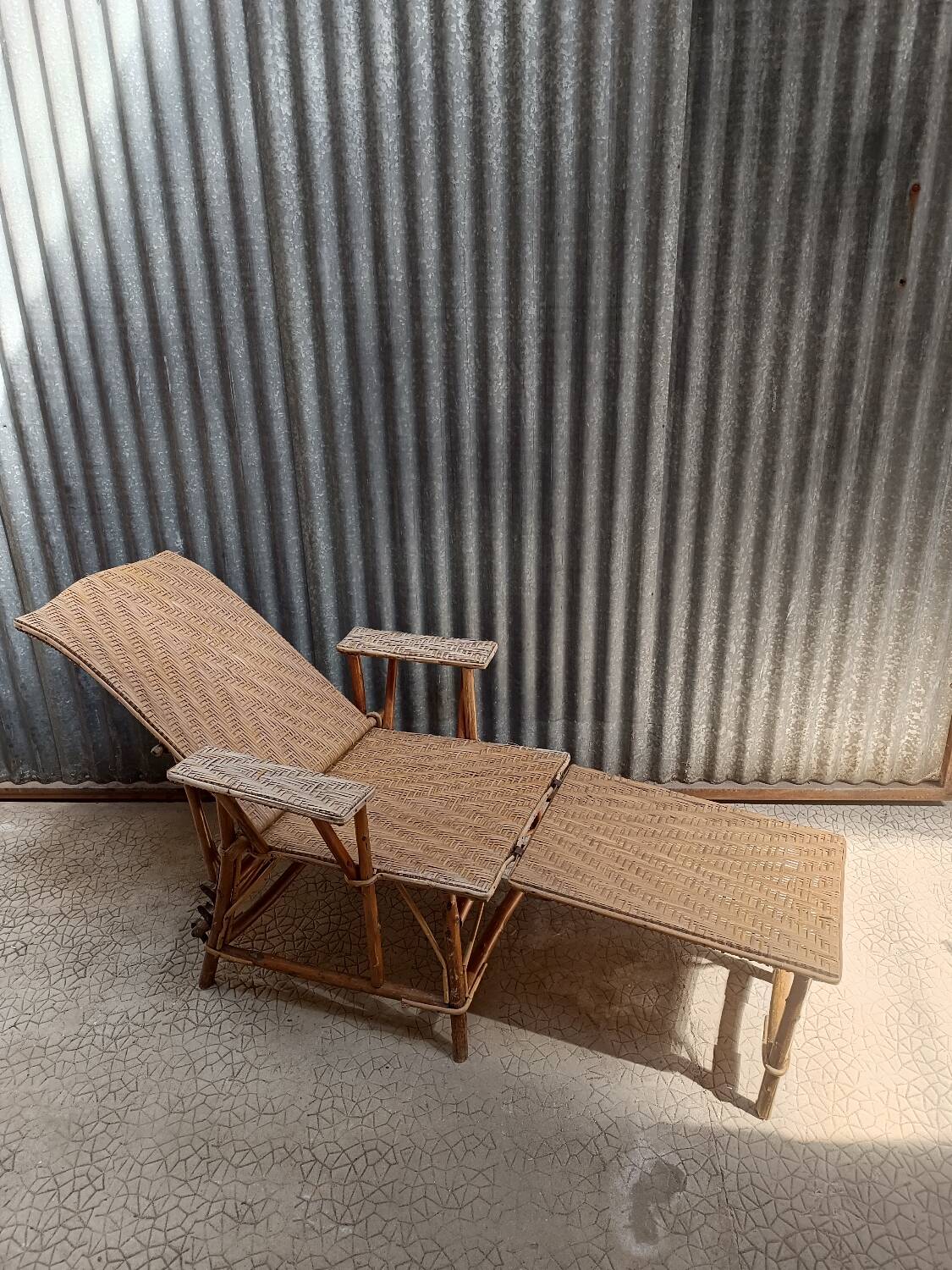Sun lounger - Deckchair - Vintage rattan wicker lounge chair