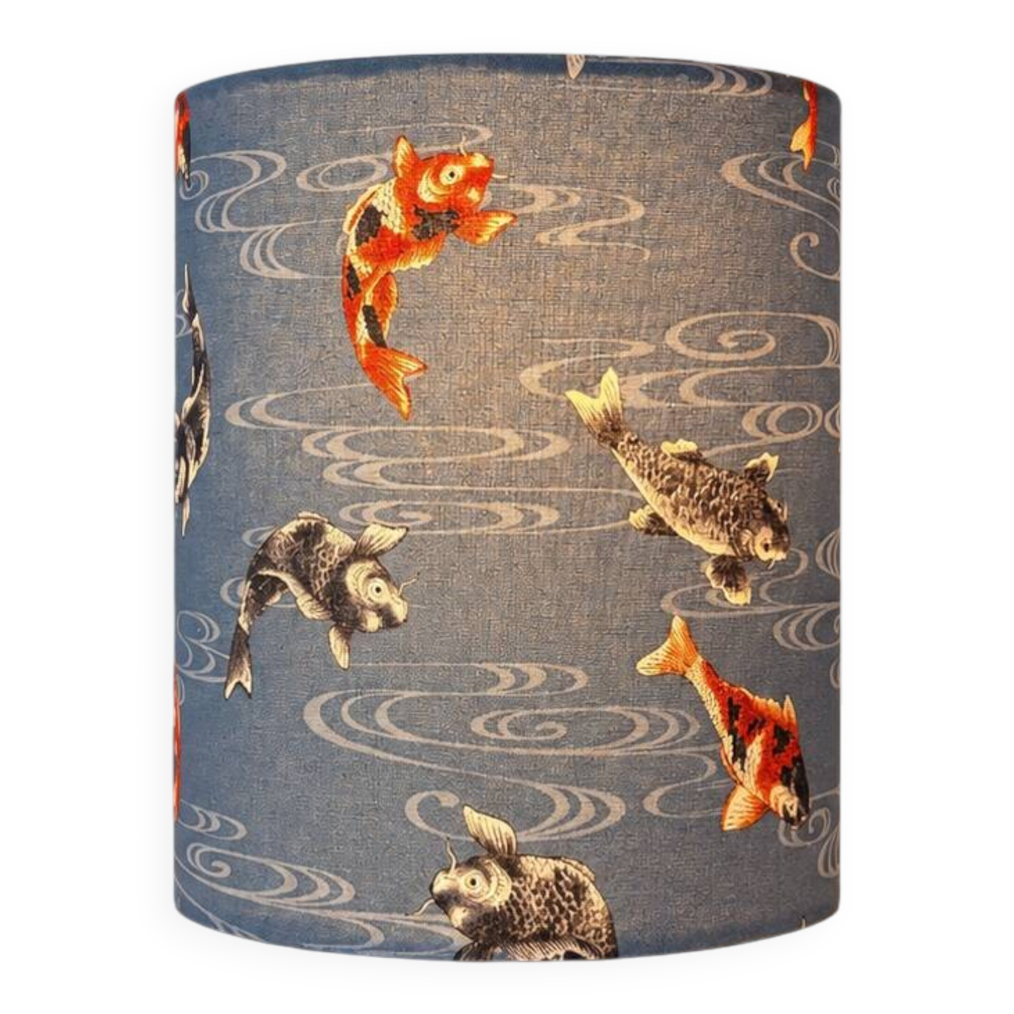 Handmade lampshade covered with Japanese fabric featuring car patterns.
