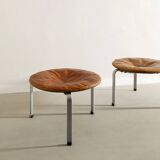 Pair of Danish "PK-33" Brown Leather Stools by Poul Kjaerholm, 1960s
