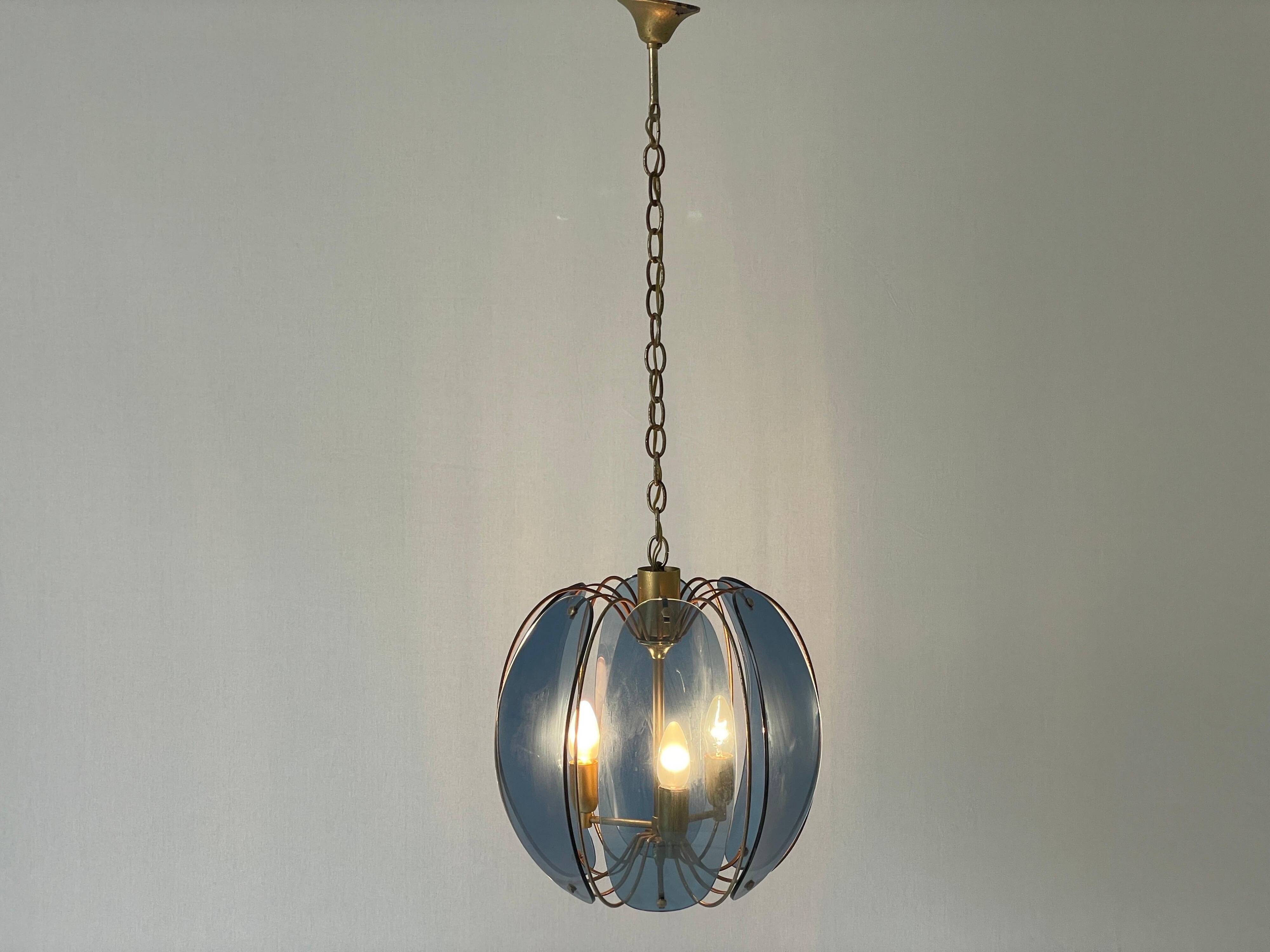 Blue glass ceiling light with exclusive Italian design by VECA, 1960s, Italy.