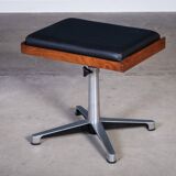 Teak Swivel Stool with Black Leather Seat, 1960s